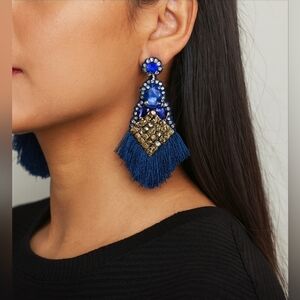 Shiraleah Eloise Gold and Blue Fringe Tassel Earrings